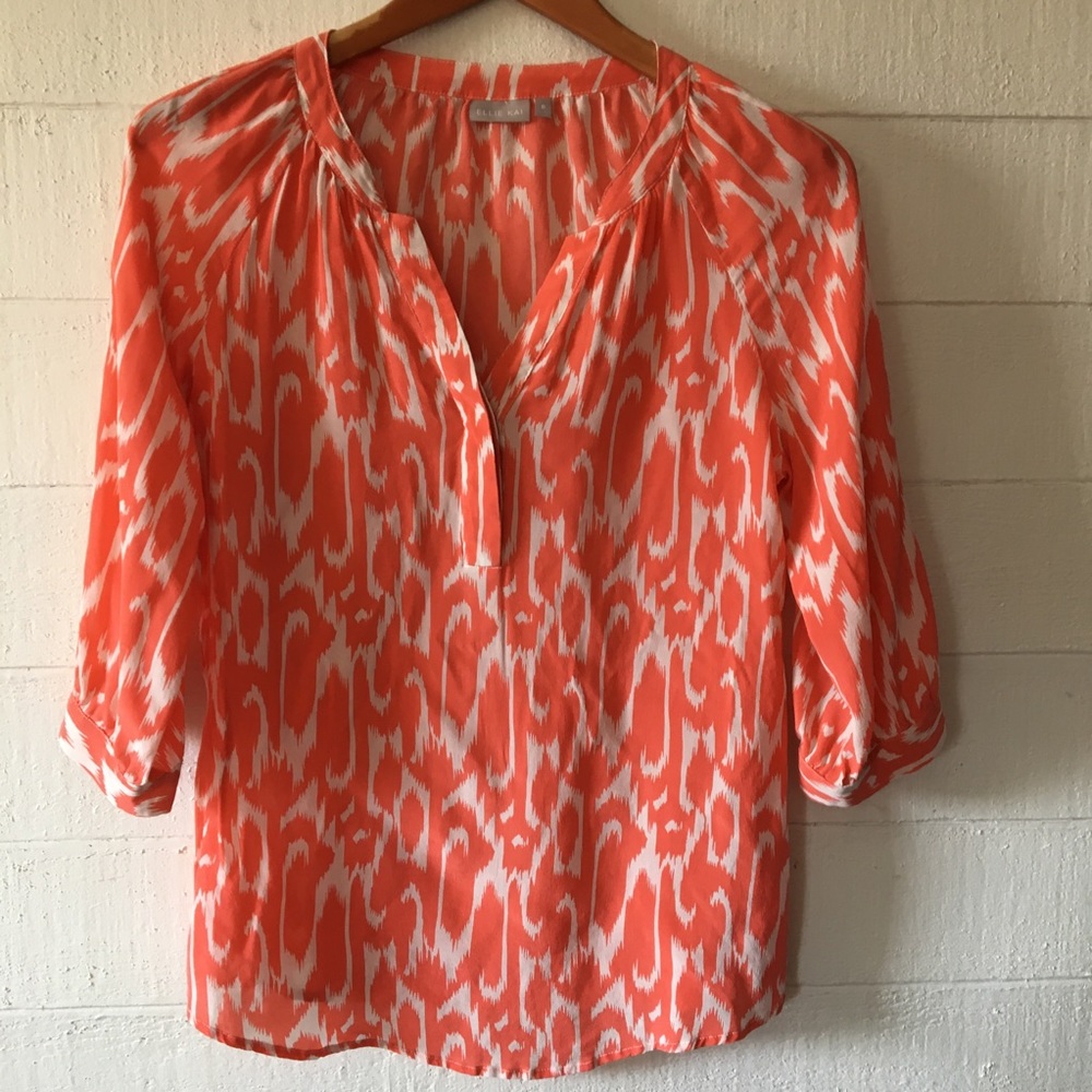 Ellie Kai Coral Print Silk Top Size 6